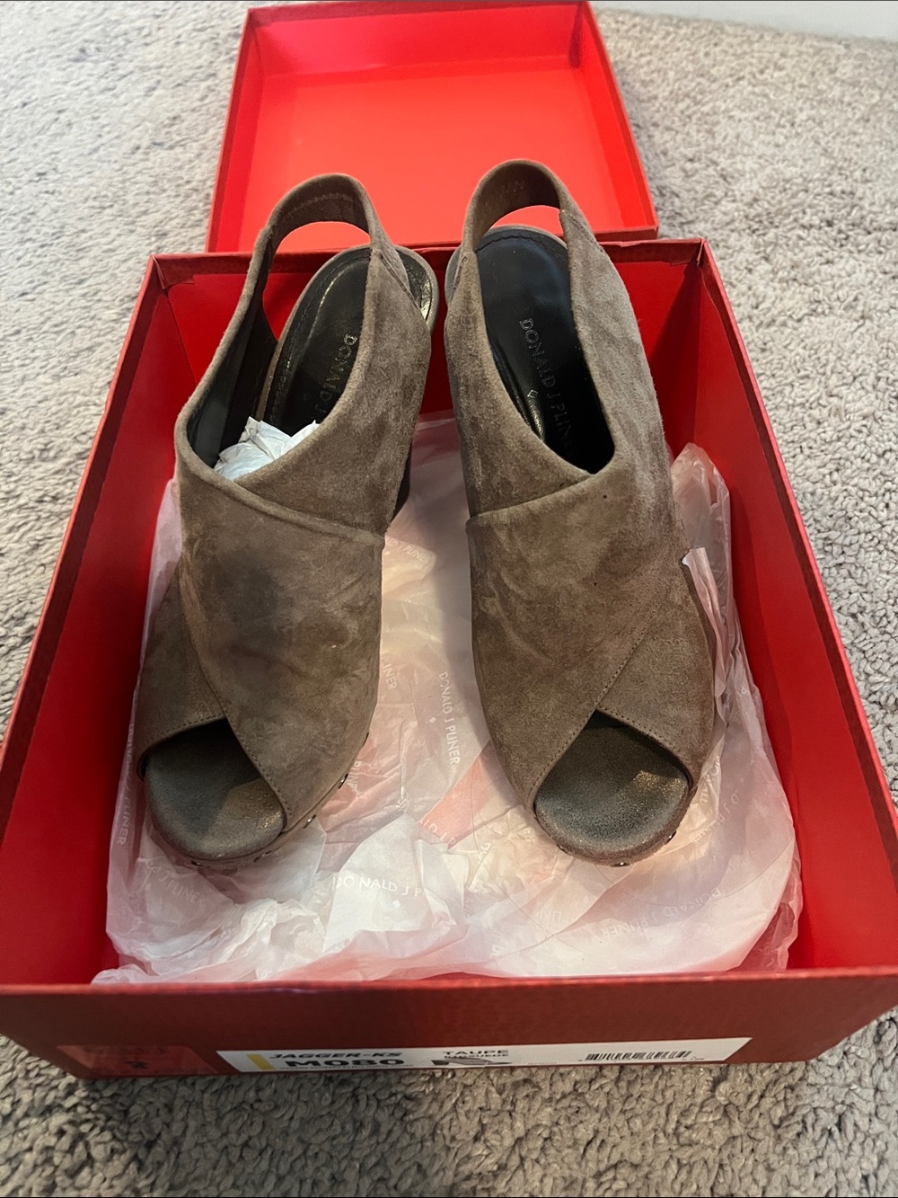NWT Donald J. Pliner Grey Suede Peep-Toe Slingback Mules
